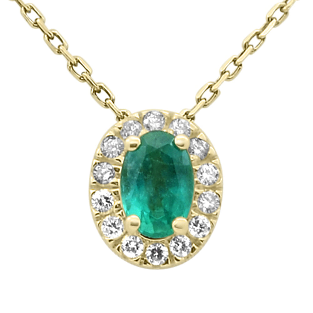 SPECIAL!.67ct G SI 14K Yellow Gold Oval Emerald Gemstone & Diamond Halo Pendant 18" Long