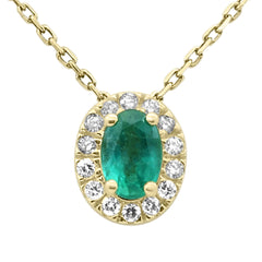 SPECIAL!.67ct G SI 14K Yellow Gold Oval Emerald Gemstone & Diamond Halo Pendant 18" Long
