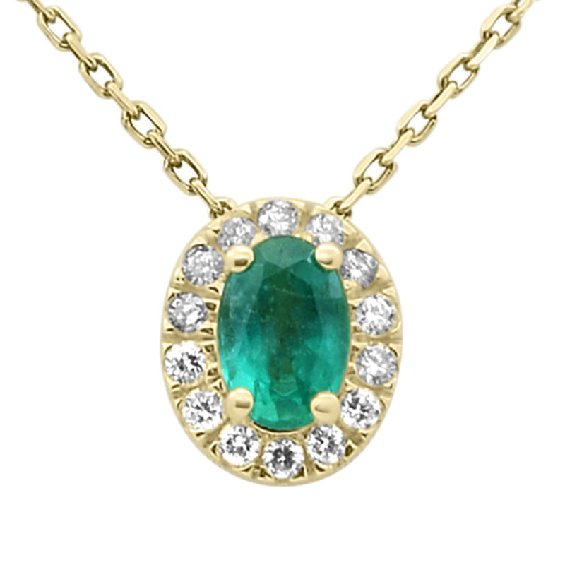 SPECIAL!.67ct G SI 14K Yellow Gold Oval Emerald Gemstone & Diamond Halo Pendant 18" Long