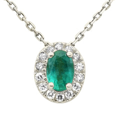 SPECIAL!.57ct G SI 14K White Gold Oval Emerald Gemstone & Diamond Halo Pendant 18" Long