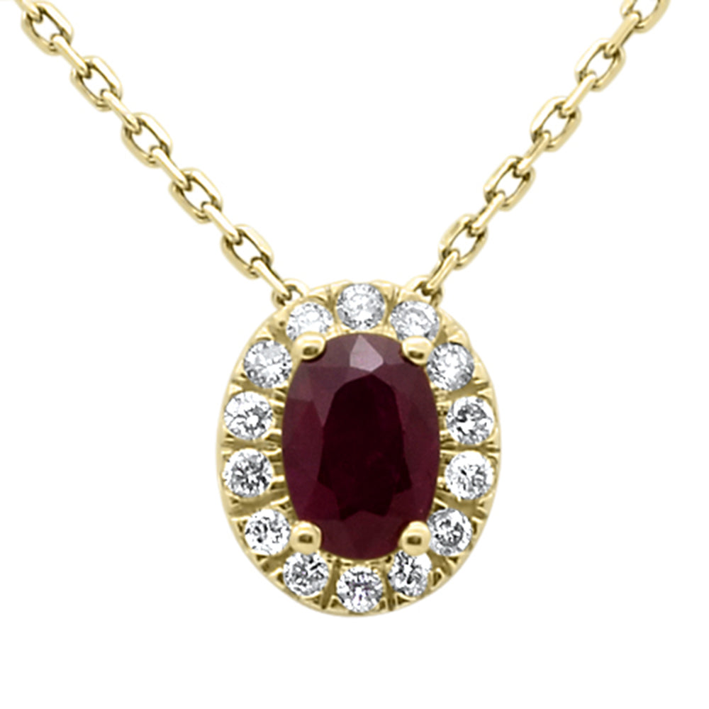 SPECIAL!.73ct G SI 14K Yellow Gold Oval Ruby Gemstone & Diamond Halo Pendant 18" Long