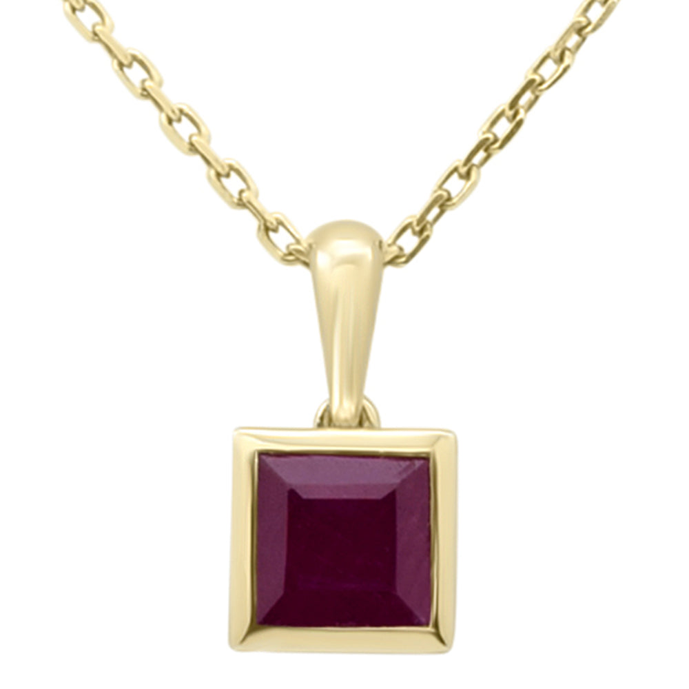 SPECIAL!.90ct G SI 14K Yellow Gold Bezel Set Ruby Gemstone Pendant 18" Long