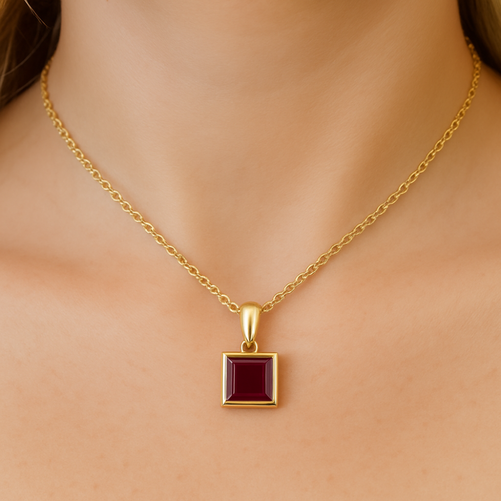 SPECIAL!.90ct G SI 14K Yellow Gold Bezel Set Ruby Gemstone Pendant 18" Long