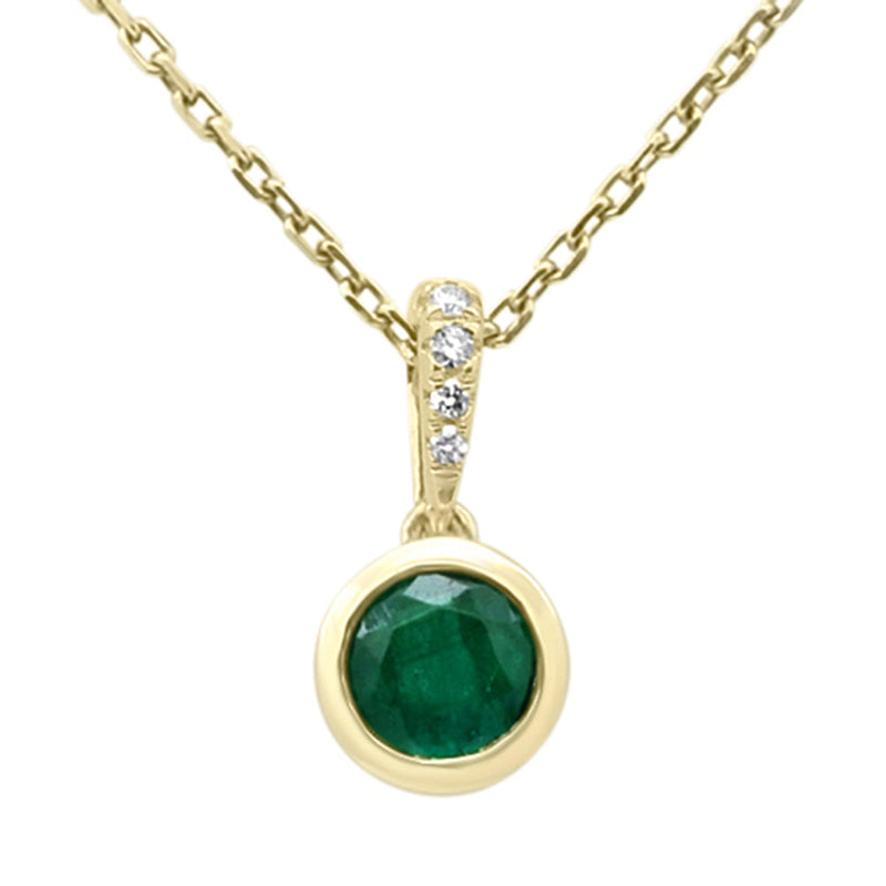 .57ct G SI 14K Yellow Gold Diamond & Emerald Gemstone Bezel Set Pendant 18" Long
