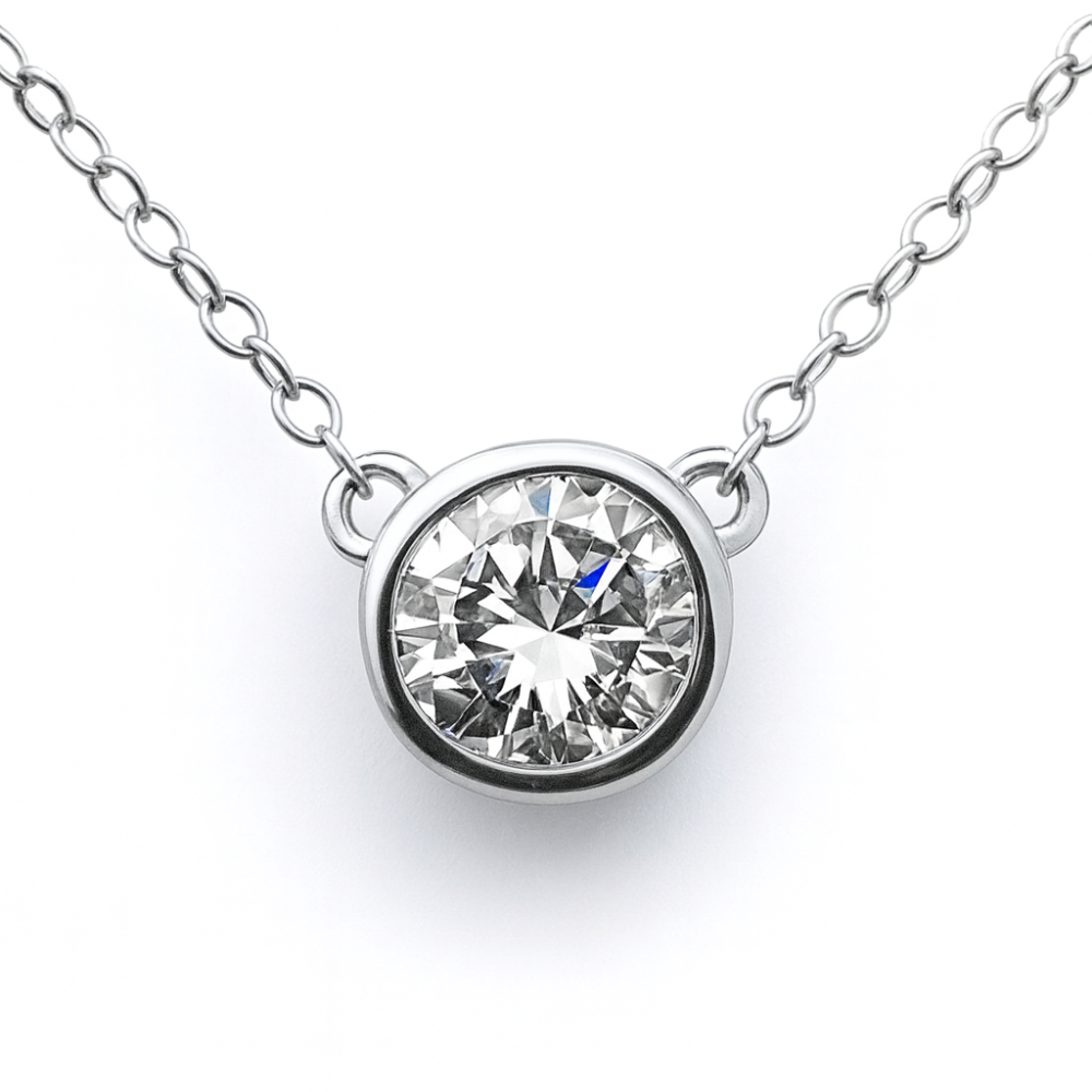 SPECIAL!.40ct G SI 14K White Gold Round Diamond Bezel Pendant 18" Long