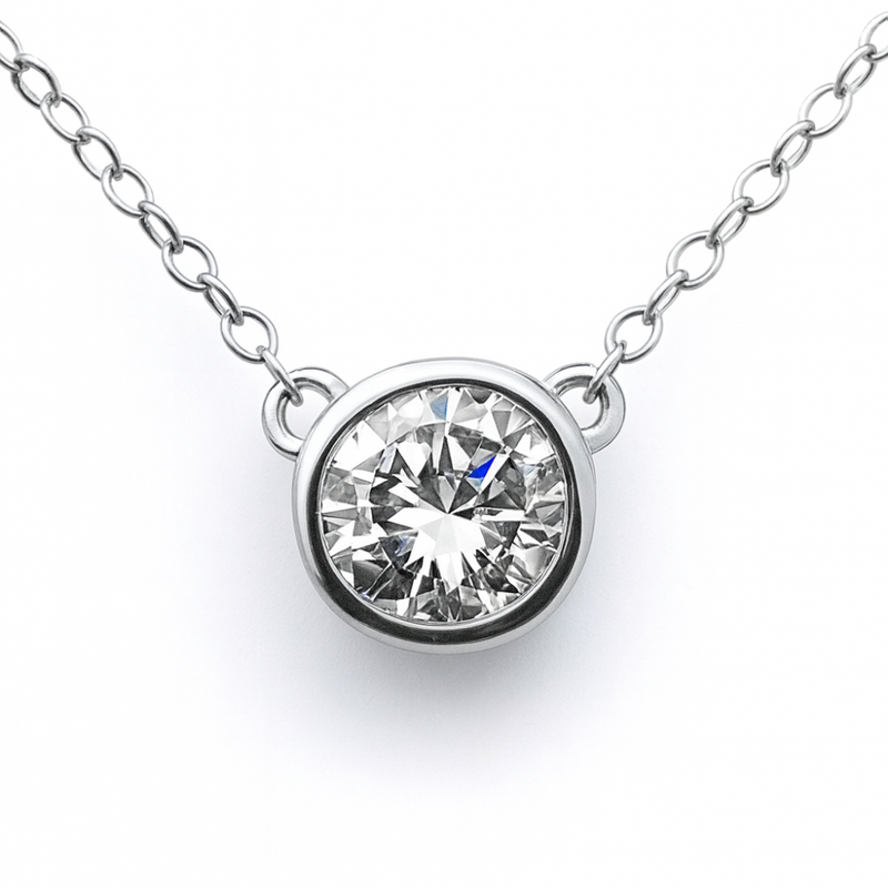 SPECIAL!.40ct G SI 14K White Gold Round Diamond Bezel Pendant 18" Long