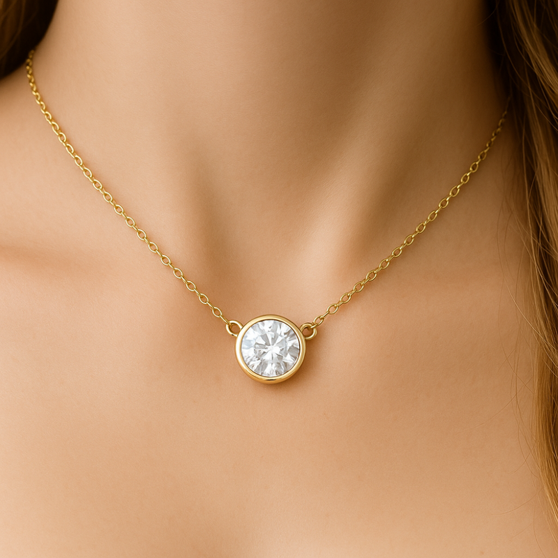 SPECIAL!.45ct G SI 14K Yellow Gold Round Diamond Bezel Pendant 18" Long