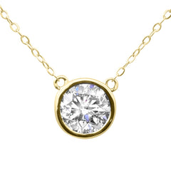 SPECIAL! .90ct G SI 14K Yellow Gold Round Diamond Bezel Pendant 18" Long