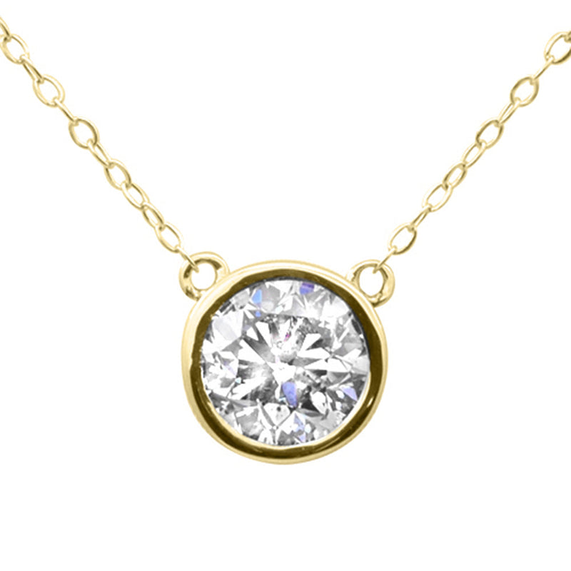 SPECIAL! .90ct G SI 14K Yellow Gold Round Diamond Bezel Pendant 18" Long