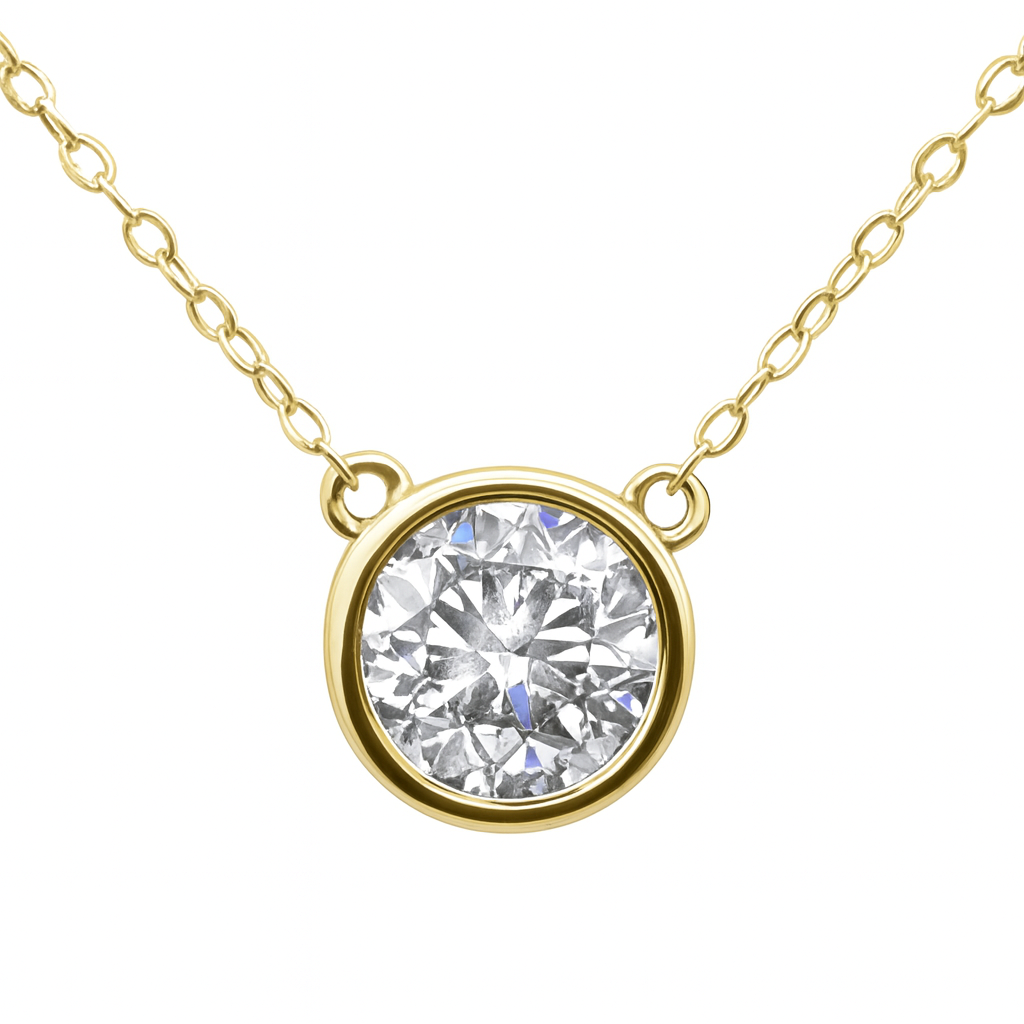 SPECIAL!1.01ct G SI 14K Yellow Gold Round Diamond Bezel Pendant 18" Long