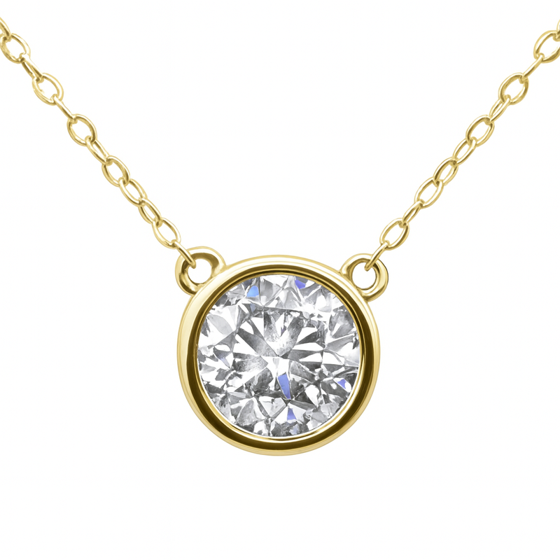 SPECIAL!1.01ct G SI 14K Yellow Gold Round Diamond Bezel Pendant 18" Long