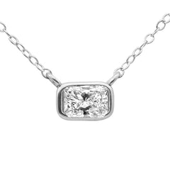 SPECIAL!.31ct G SI 14K White Gold Bezel Set Radiant Cut Diamond Pendant 18" Long