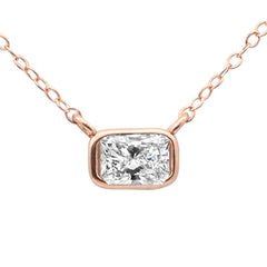 SPECIAL!.31ct G SI 14K Rose Gold Bezel Set Radiant Cut Diamond Pendant 18" Long