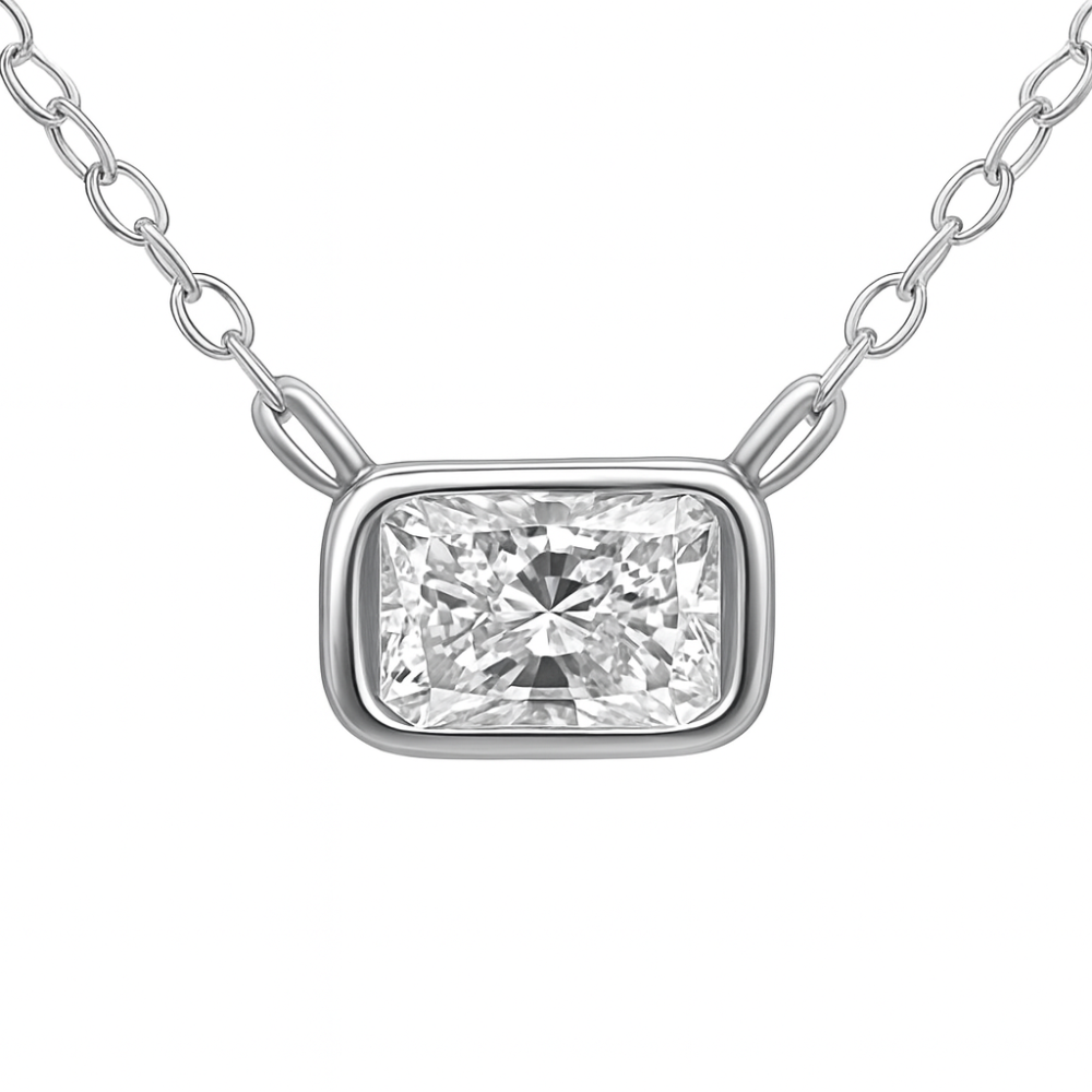 SPECIAL!.31ct G SI 14K White Gold Bezel Set Radiant Cut Diamond Pendant 18" Long