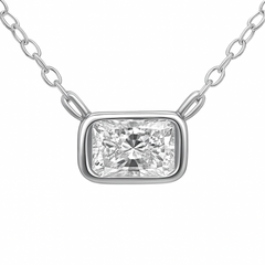 SPECIAL!.31ct G SI 14K White Gold Bezel Set Radiant Cut Diamond Pendant 18" Long