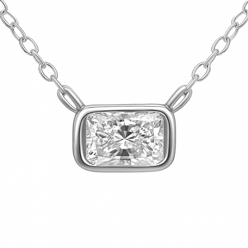 SPECIAL!.31ct G SI 14K White Gold Bezel Set Radiant Cut Diamond Pendant 18" Long
