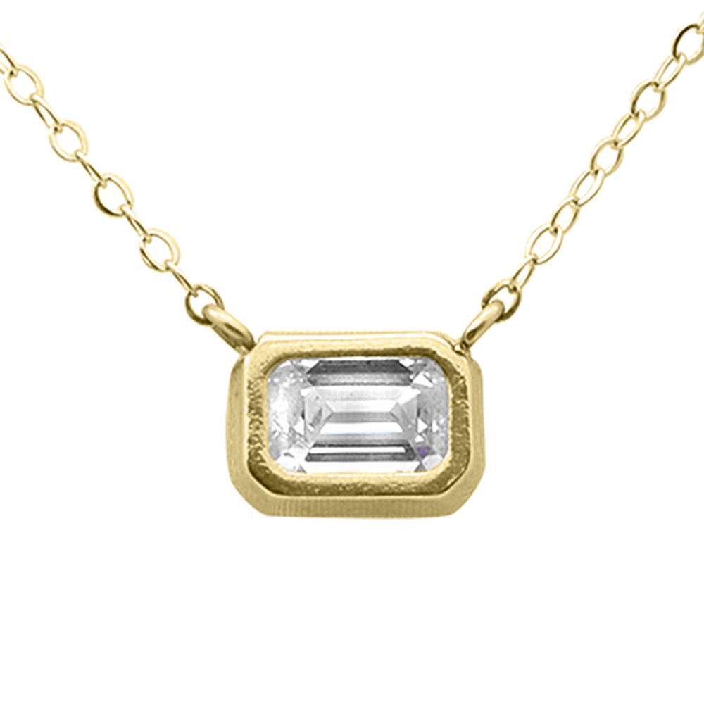 SPECIAL!.50ct G SI 14K Yellow Gold Diamond Bezel Emerald Cut Pendant 18" Long