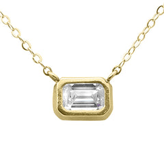 SPECIAL!.50ct G SI 14K Yellow Gold Diamond Bezel Emerald Cut Pendant 18" Long
