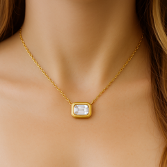 SPECIAL!.50ct G SI 14K Yellow Gold Diamond Bezel Emerald Cut Pendant 18" Long