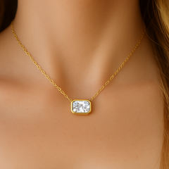 SPECIAL!.56ct G SI 14K Yellow Gold Bezel Set Radiant Cut Diamond Pendant 18" Long