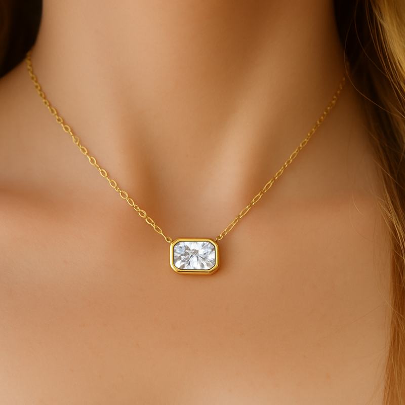 SPECIAL!.56ct G SI 14K Yellow Gold Bezel Set Radiant Cut Diamond Pendant 18" Long