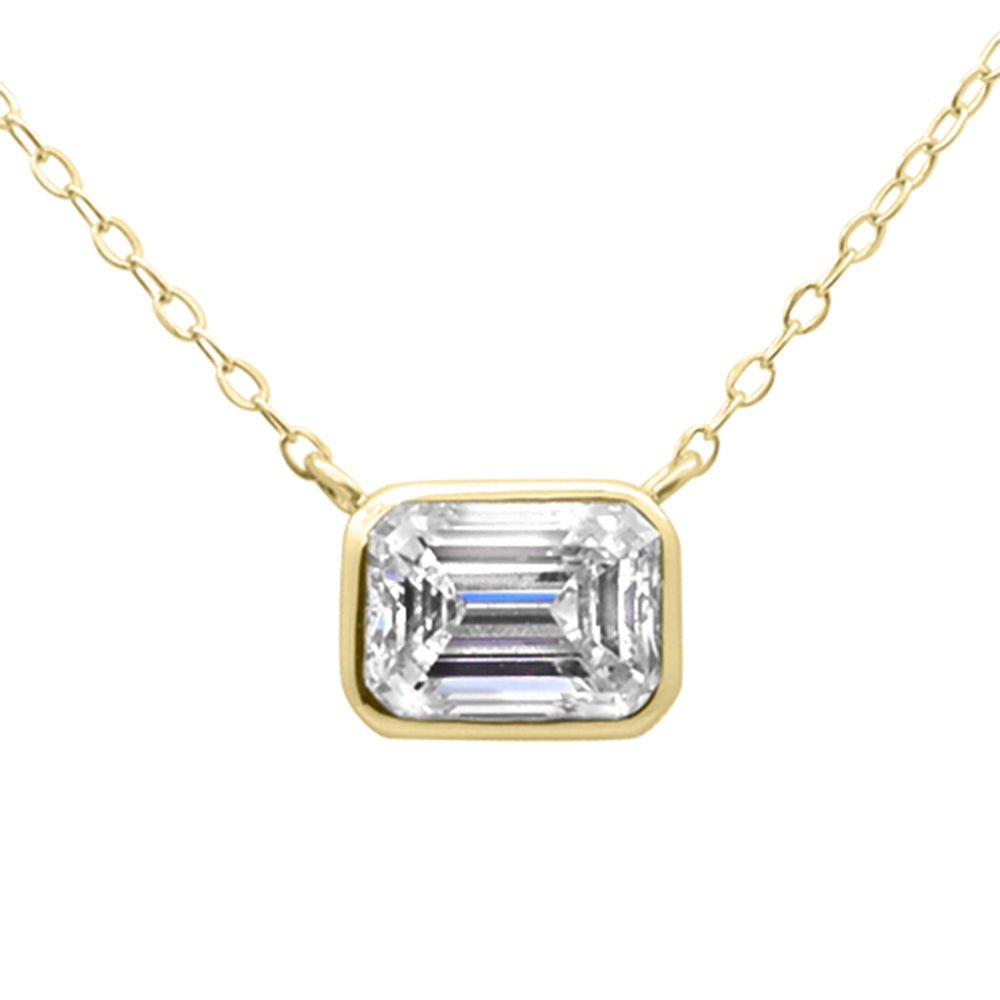 SPECIAL!.90ct G SI 14K Yellow Gold Diamond Bezel Emerald Cut Pendant 18" Long