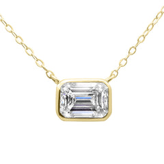 SPECIAL!.90ct G SI 14K Yellow Gold Diamond Bezel Emerald Cut Pendant 18" Long