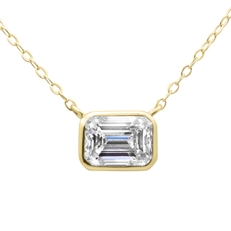 SPECIAL!.90ct G SI 14K Yellow Gold Diamond Bezel Emerald Cut Pendant 18" Long