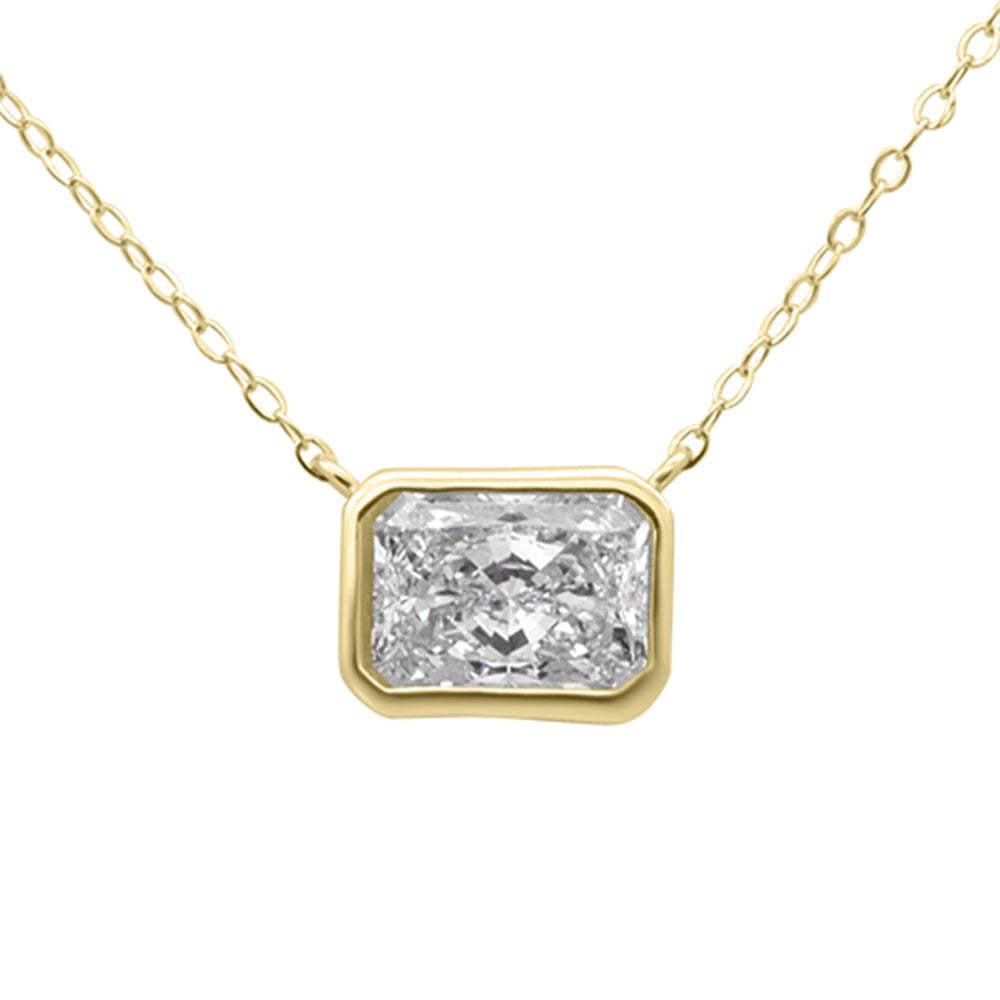 SPECIAL!1.00ct G SI 14K Yellow Gold Bezel Set Radiant Cut Diamond Pendant 18" Long