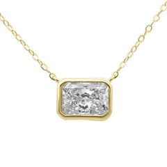 SPECIAL!1.00ct G SI 14K Yellow Gold Bezel Set Radiant Cut Diamond Pendant 18" Long