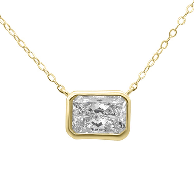 SPECIAL!1.00ct G SI 14K Yellow Gold Bezel Set Radiant Cut Diamond Pendant 18" Long