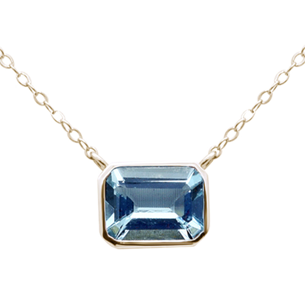SPECIAL! .81ct G SI 14K Yellow Gold Bezel Set Aquamarine Gemstone Pendant Necklace 18" Long