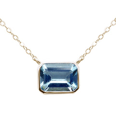 SPECIAL! 1.43ct G SI 14K Yellow Gold Bezel Set Aquamarine Gemstone Pendant Necklace 18" Long
