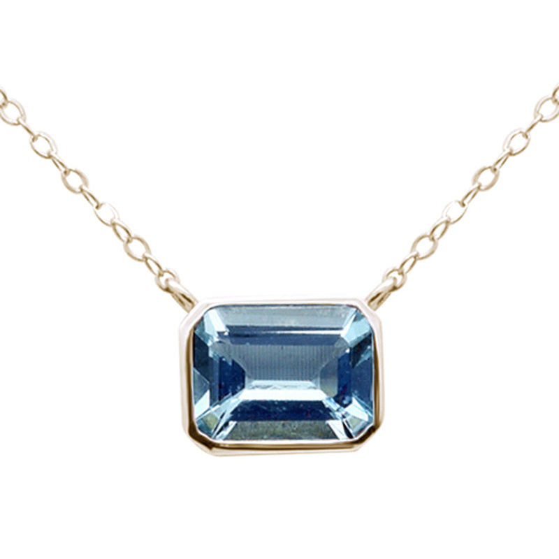 SPECIAL! 1.43ct G SI 14K Yellow Gold Bezel Set Aquamarine Gemstone Pendant Necklace 18" Long