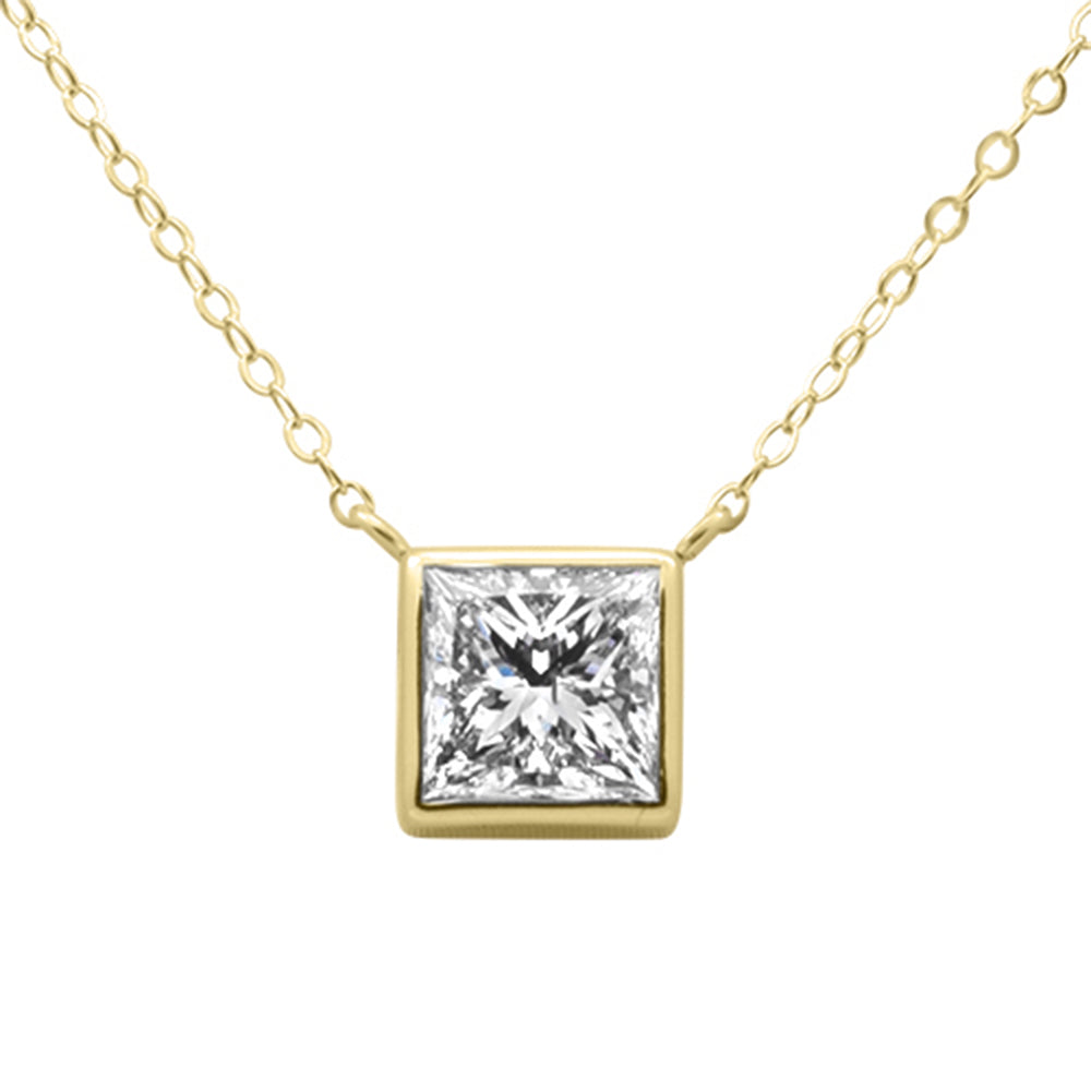 SPECIAL!1.04ct G SI 14K Yellow Gold Princess Cut Diamond Pendant 18" Long
