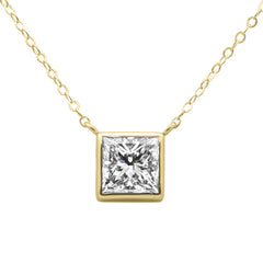 SPECIAL!1.04ct G SI 14K Yellow Gold Princess Cut Diamond Pendant 18" Long