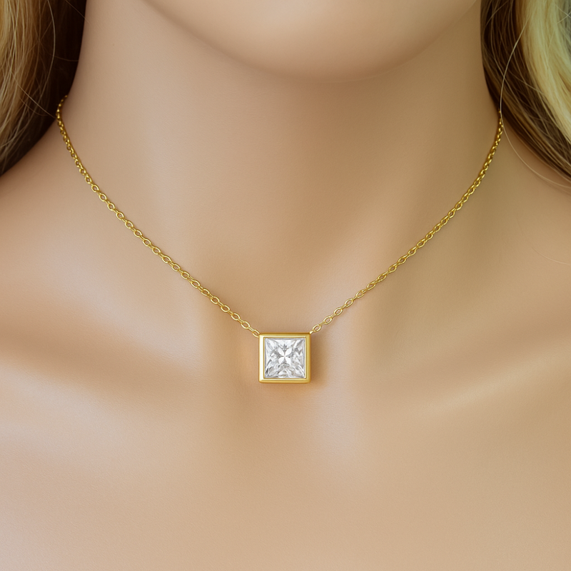 SPECIAL!1.04ct G SI 14K Yellow Gold Princess Cut Diamond Pendant 18" Long