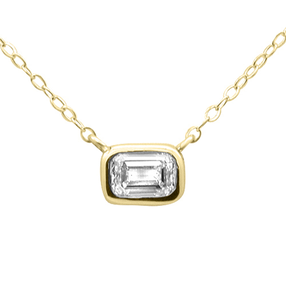 SPECIAL!.27ct G SI 14K Yellow Gold Bezel Set Emerald Cut Diamond Pendant 18" Long