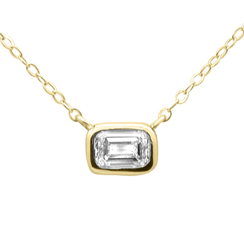 SPECIAL!.27ct G SI 14K Yellow Gold Bezel Set Emerald Cut Diamond Pendant 18" Long