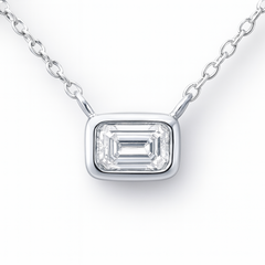 SPECIAL!.27ct G SI 14K White Gold Emerald Cut Diamond Bezel Pendant 18" Long