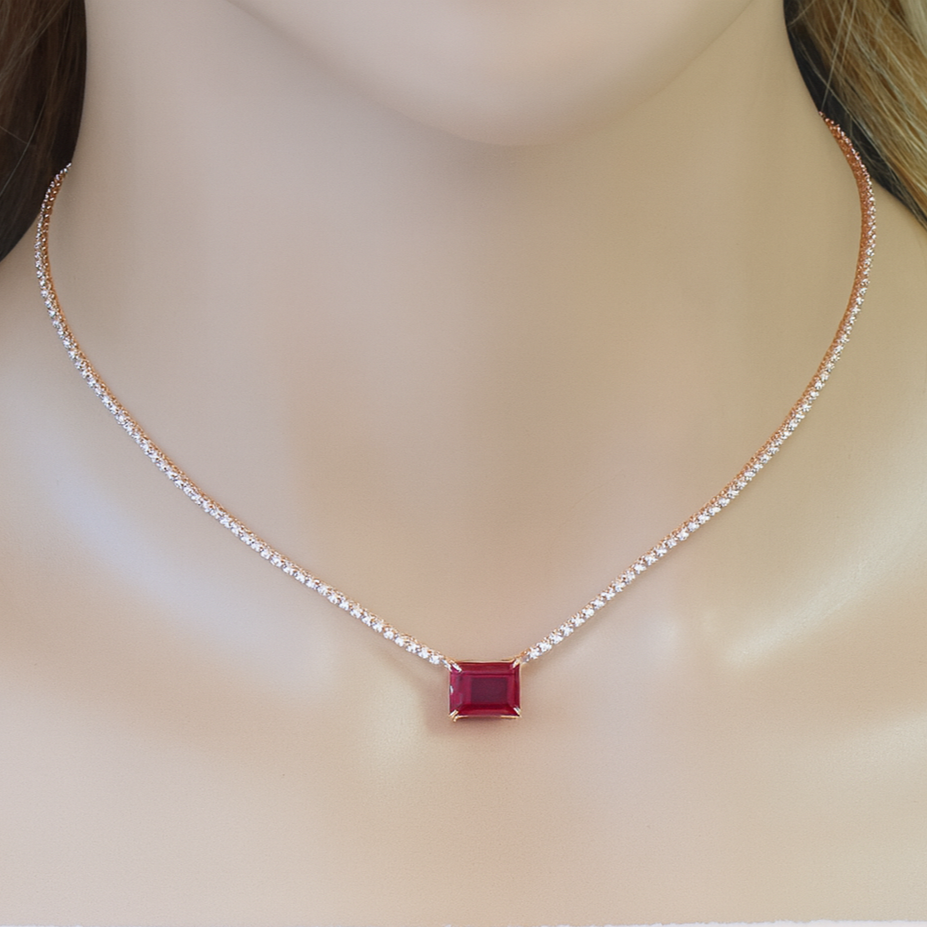 SPECIAL!2.50ct G SI 14K Rose Gold Diamond & Ruby Gemstone Tennis Necklace Pendant 16" Long