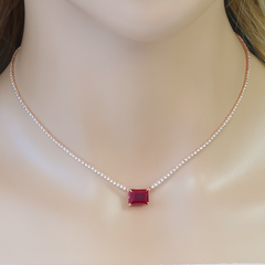 SPECIAL!2.50ct G SI 14K Rose Gold Diamond & Ruby Gemstone Tennis Necklace Pendant 16" Long