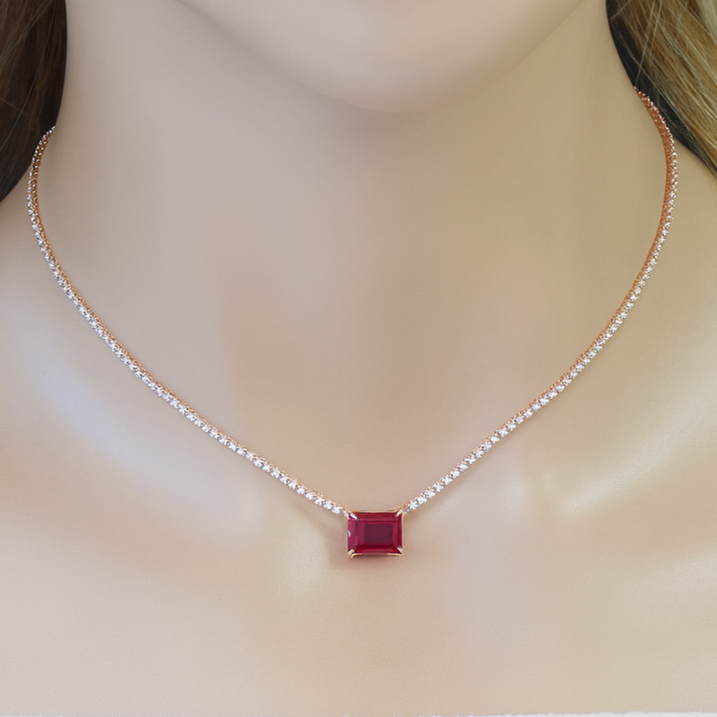 SPECIAL!2.50ct G SI 14K Rose Gold Diamond & Ruby Gemstone Tennis Necklace Pendant 16" Long
