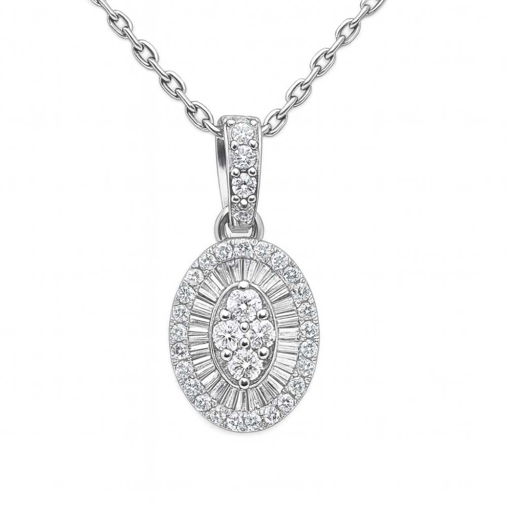 SPECIAL!.25ct G SI 14K White Gold Diamond Oval Medallion Pendant 18" Long