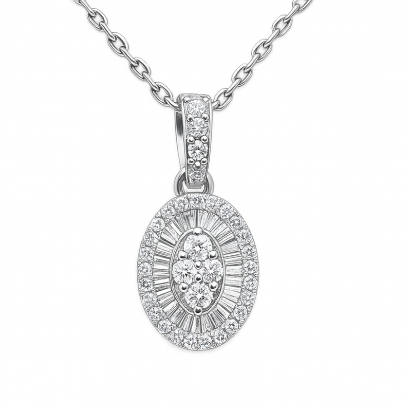 SPECIAL!.25ct G SI 14K White Gold Diamond Oval Medallion Pendant 18" Long