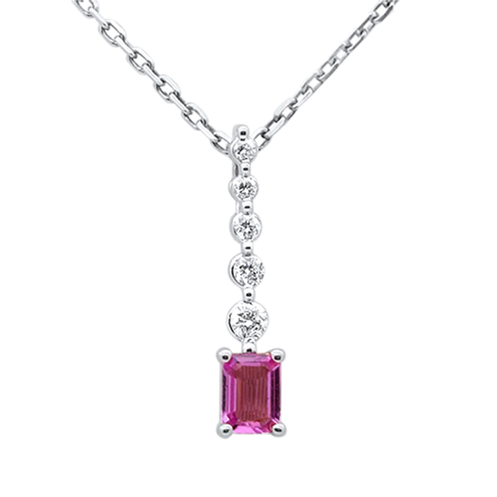.27ct G SI 14K White Gold Diamond & Pink Sapphire Gemstone Drop Dangle Pendant 18" Long
