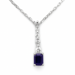 .29ct G SI 14K White Gold Diamond & Blue Sapphire Gemstone Drop Dangle Pendant 18" Long