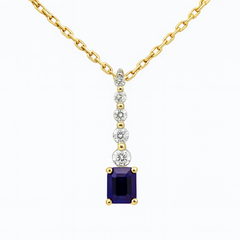 .30ct G SI 14K Yellow Gold Diamond & Blue Sapphire Gemstone Drop Dangle Pendant 18" Long