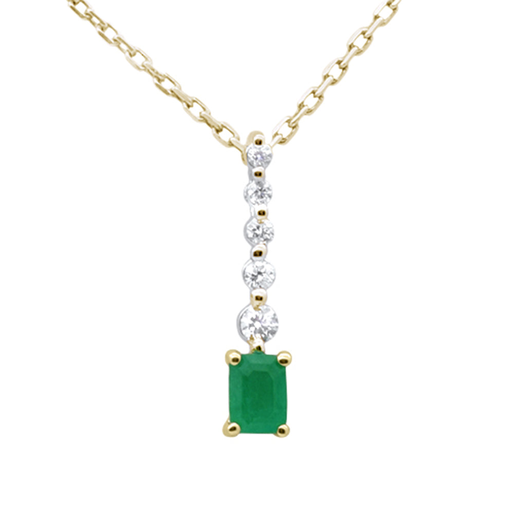 .28ct G SI 14K Yellow Gold Diamond & Emerald Gemstone Drop Dangle Pendant 18" Long