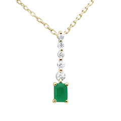 .28ct G SI 14K Yellow Gold Diamond & Emerald Gemstone Drop Dangle Pendant 18" Long